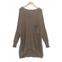 Casual Scoop Neck High-Low Hem Batwing Long Sleeve Sweater For Women